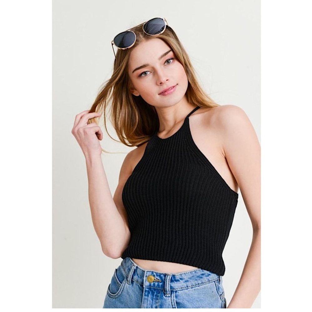 Love Tree Knit Crop Top...Color: Black...Sz: Large